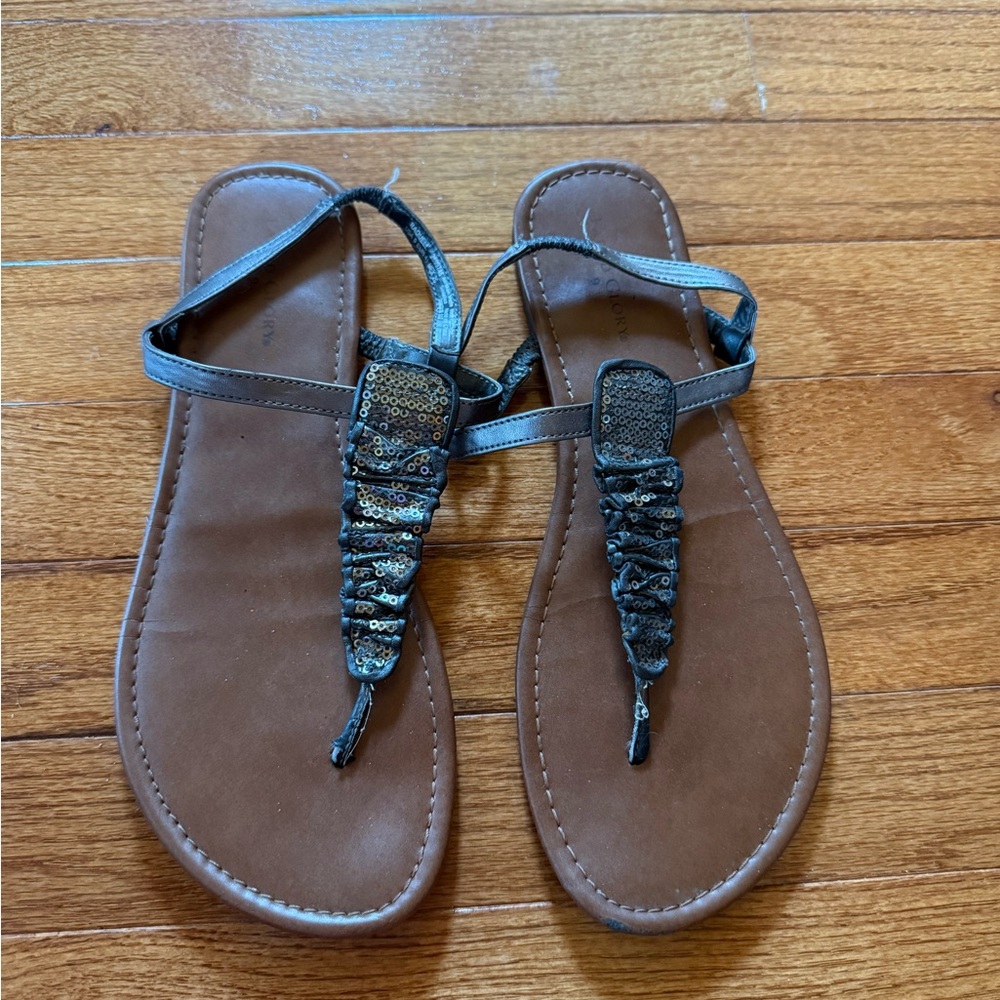 Faded Glory Tan Sequin Sandals